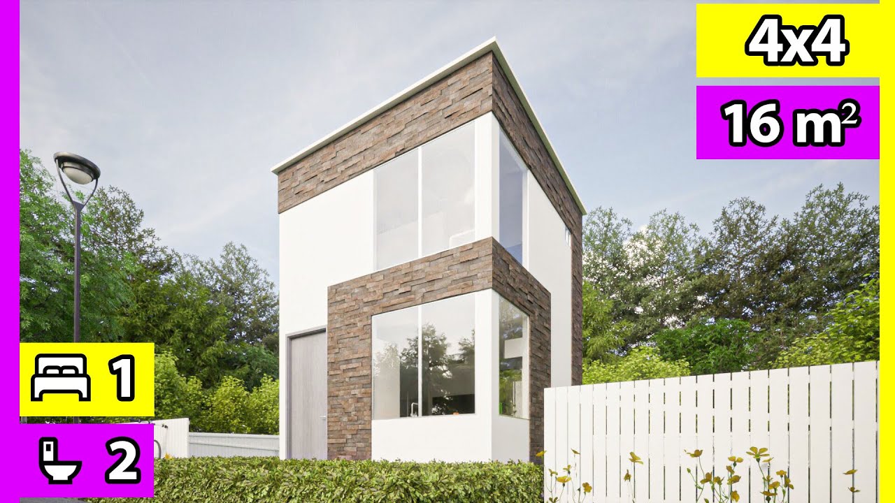 Plano de Casa Pequeña de 4x4 🏡 Diseño de CASA 4X4 Dos (2) Pisos | Projeto de Casa 4x4 | Mini Casa