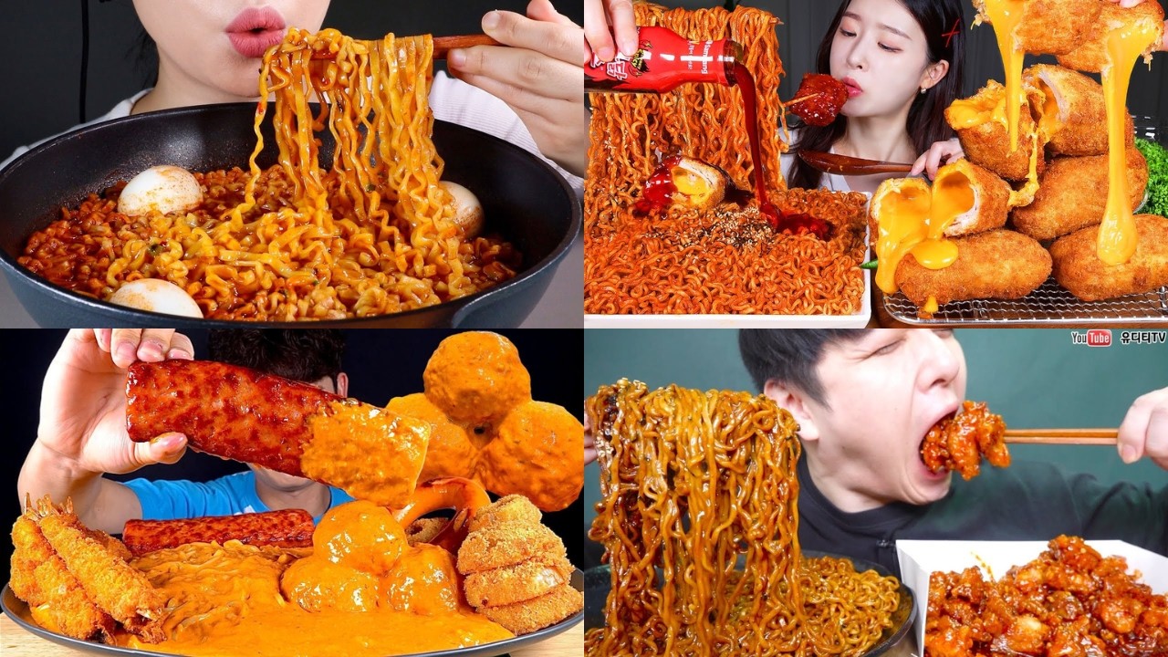 Eating Spicy Noodles Mukbang Asmr Compilation 🔥🥵 3x speed