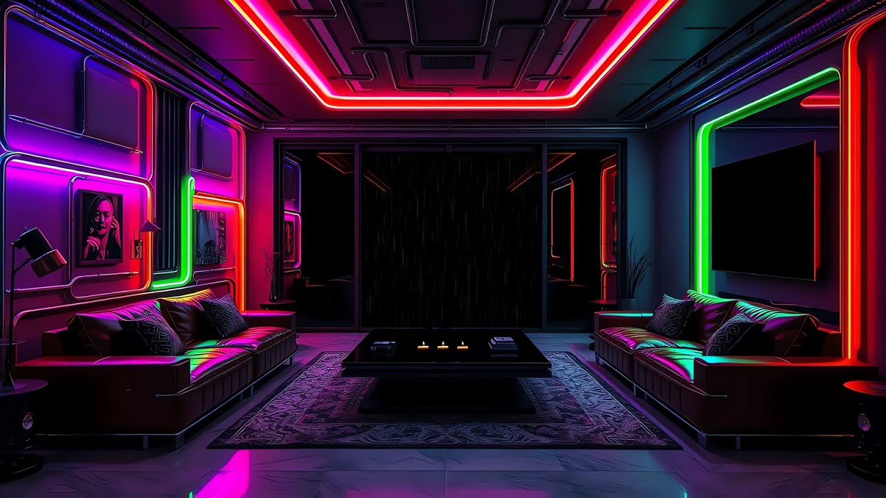 Starship First Class Lounge | Cyberpunk Interior with Simulated Rain – 4 Hours