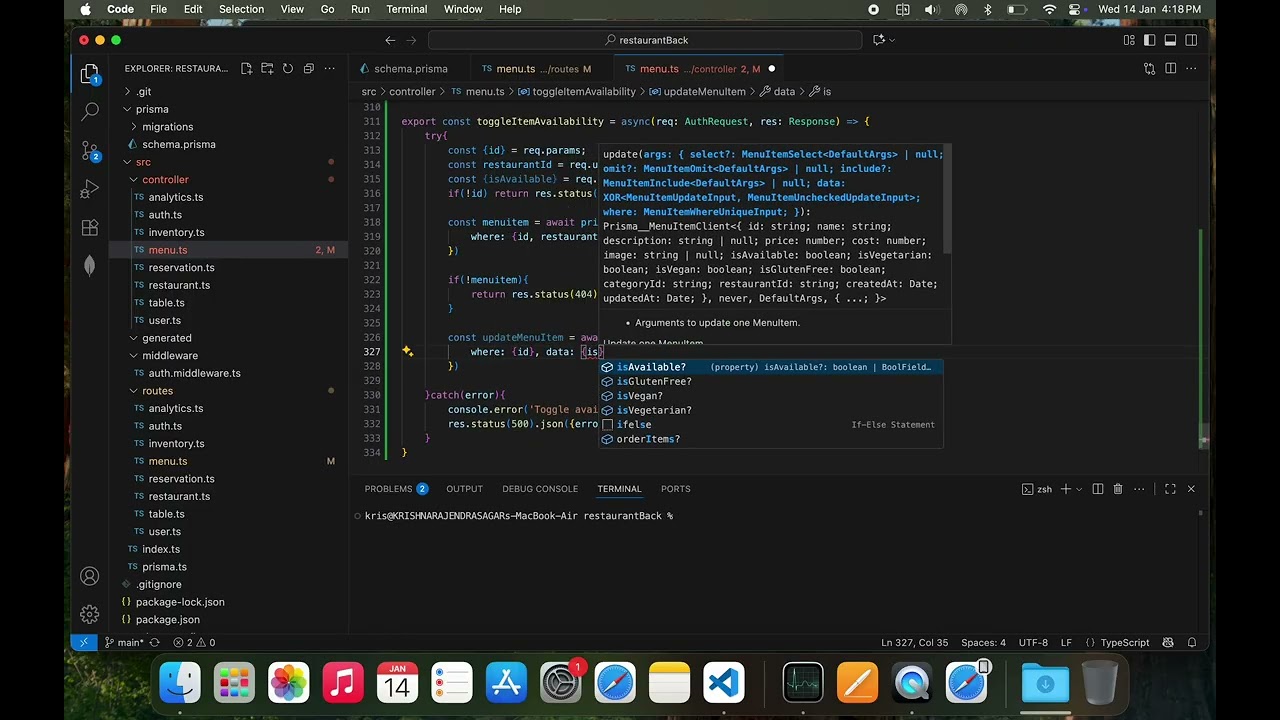 Restaurant Website Builder SaaS with [TypeScript/Node/Next.js] Dev | Update toggleAvailability func
