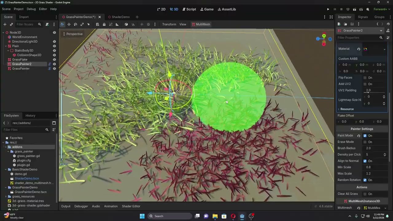 Grass Painter tool to Paint 3D grass in Godot Engine 4.x (lowkey a promotion video)