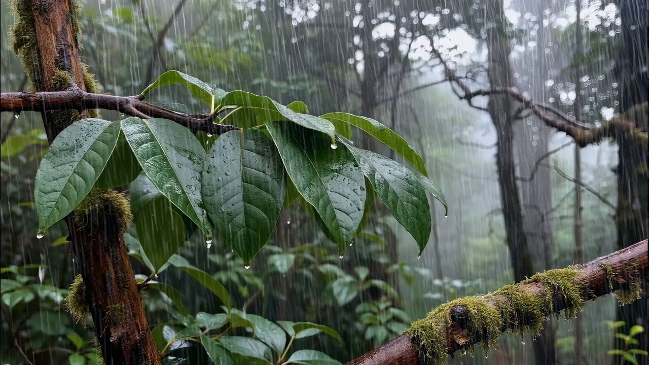 Gentle Rain Sounds Surrounding on Forest Leaves 🌲 | Sleep Instantly with Nature