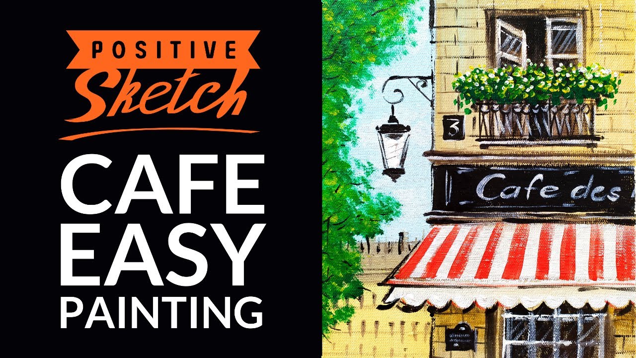 Acrylic painting tutorial, French Cafe, Easy painting tutorial for beginners