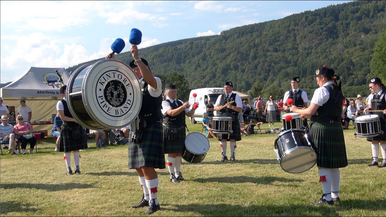 Flower of Scotland played by Kintore Pipe Band during 2022 Aberfeldy Highland Gathering in Scotland