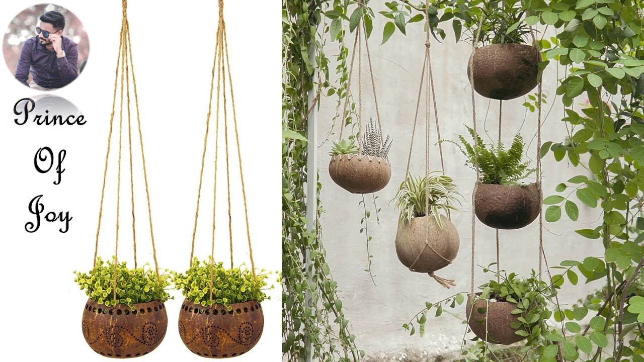 Coconut shell wall hanging plants/ Coconut shell craft ideas /gardening in coconut shell/coconut art