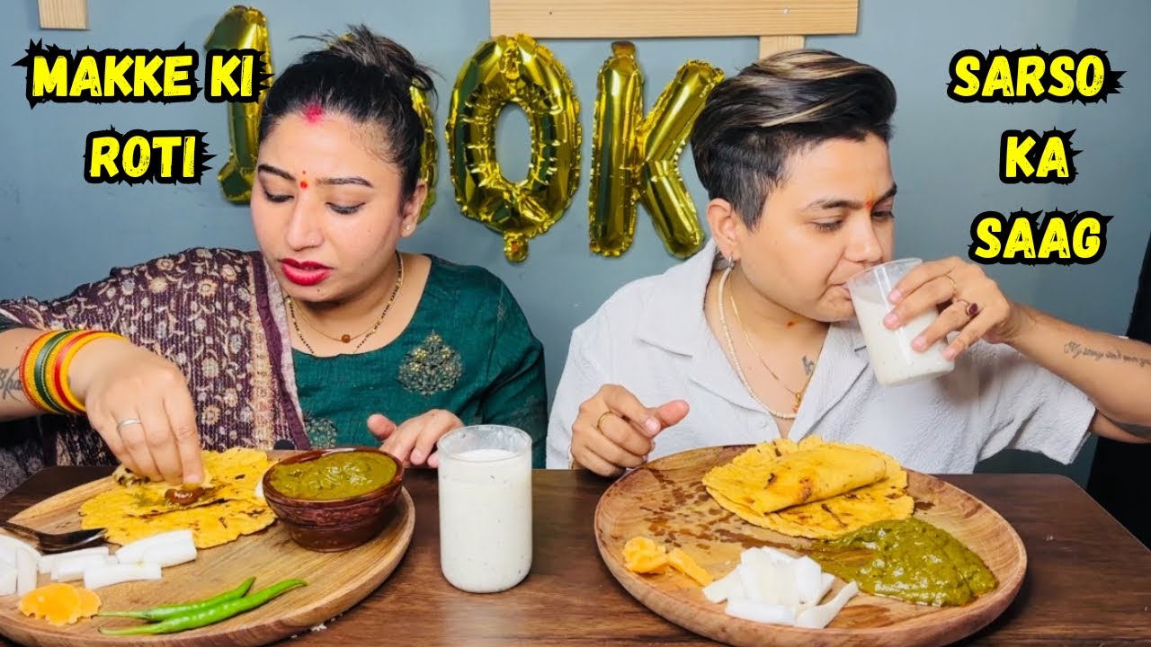 Eating Makke Di Roti and Sarso Da Saag With Chaach | ​⁠@YashalsMukbang