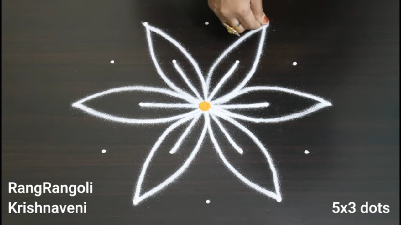 Traditional Rangoli🌺5x3 dots Easy Pandaga Muggulu🌺Colourful Kolam🌺RangRangoli Krishnaveni