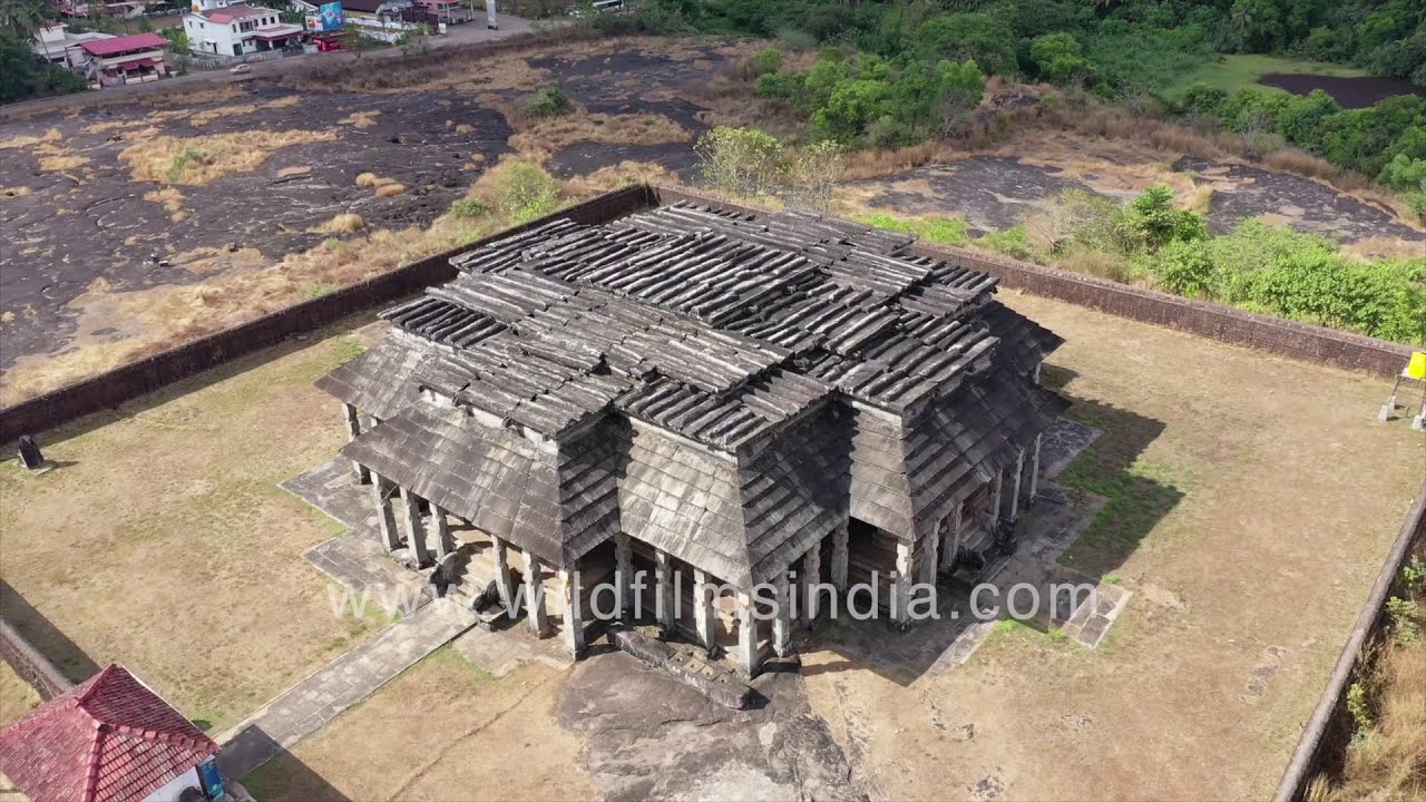 Chaturmukha Basadi in Karla Karnataka in aerial view | Jain temple interiors filmed with 4K drone