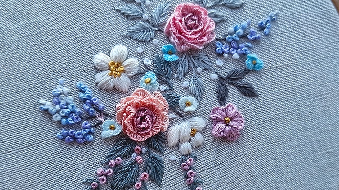 Purple flower woven from thread -  Embroidery Cute Flower