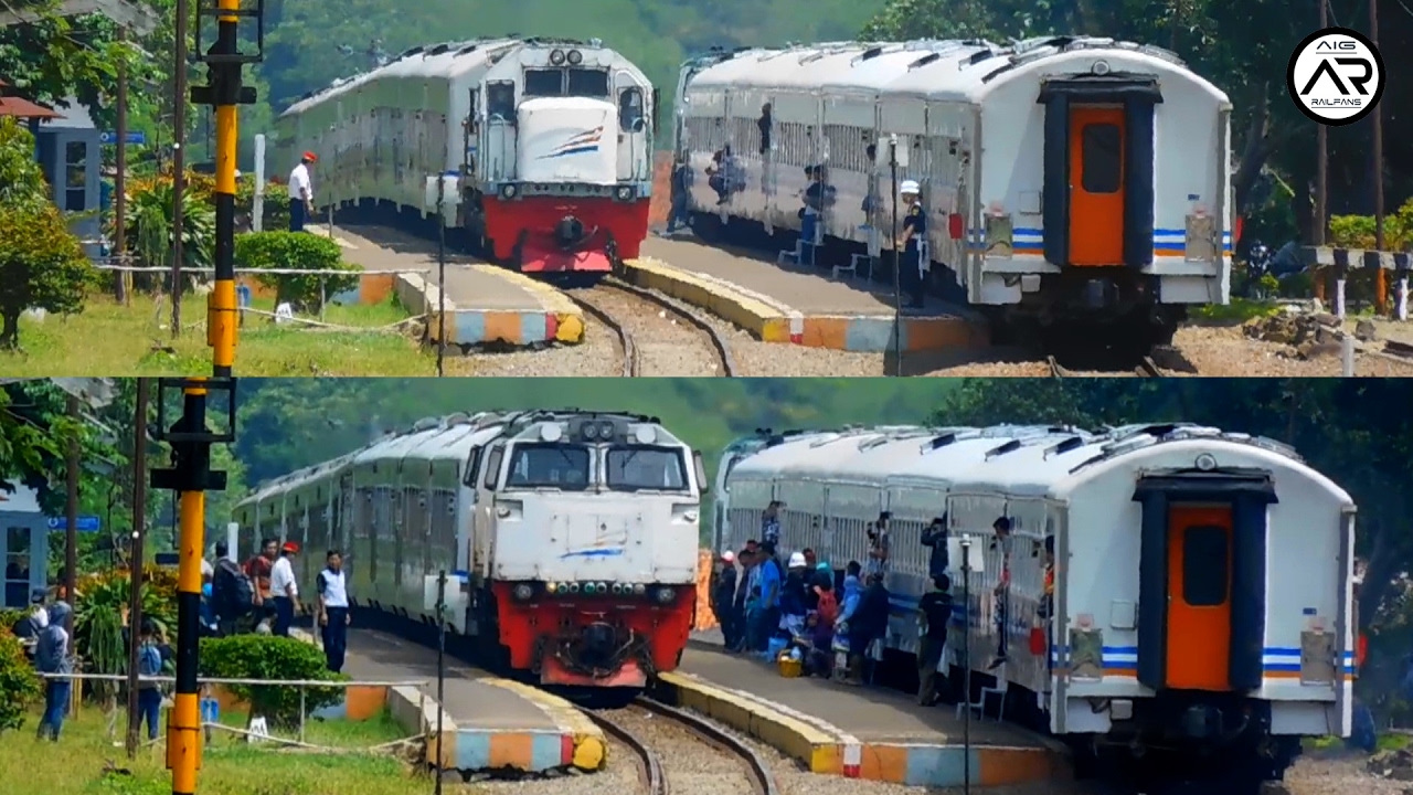 KA Lokal Cibatu Tunggu Bersilang KA Argo Parahyangan dan KA Serayu Pagi di Stasiun Plered