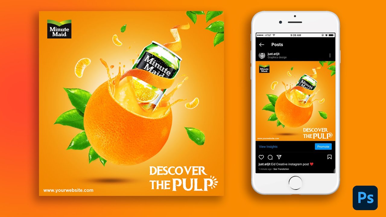 How to Create a Juice Advertising Poster in Photoshop | Social Media Poster Tutorial