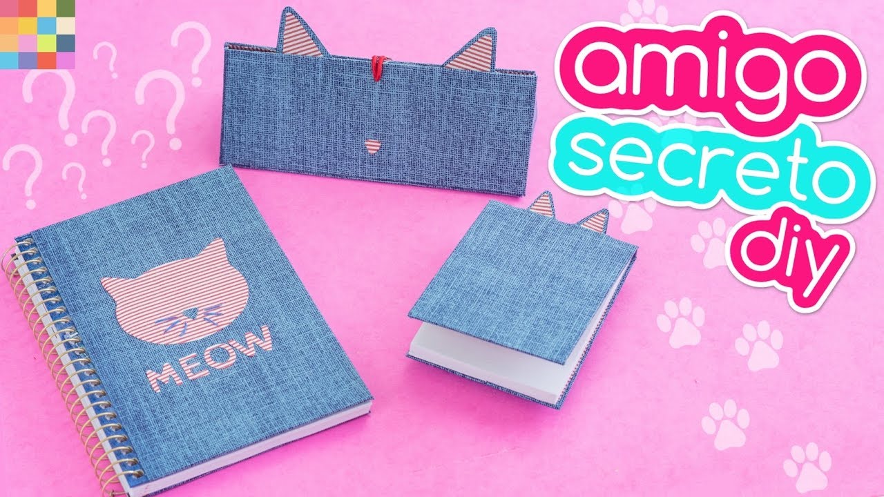 DIY: Material escolar de GATINHO para presentear no Natal 😊 #AmigoSecretoDIY