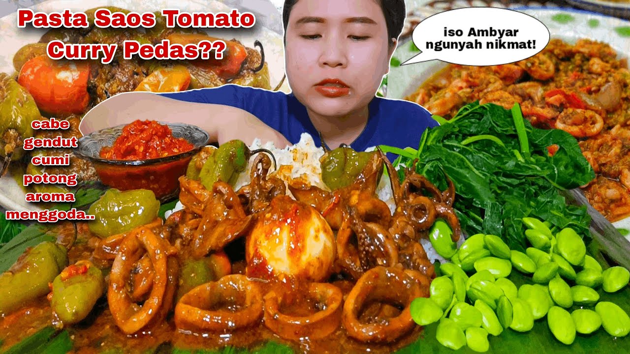 DIKIT BIKIN KENYANG SAHUR ⁉️ CUMI CABE GENDOT PASTA TOMATO CURRY LALAPAN PETAI MENTAH DAUN PEPAYA