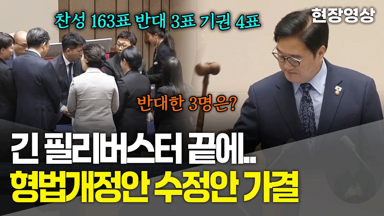 [현장영상] 긴 필리버스터 끝에.. 찬성 163표로 형법개정안 수정안 가결