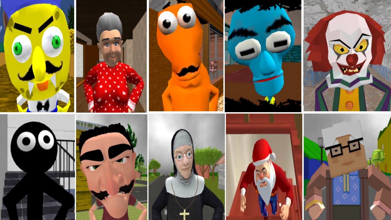 Caught By Enemy Battle: Evil Neighbor, Scary Teacher, Stickman, Sponge, Clown, Nun, Granny, Alien