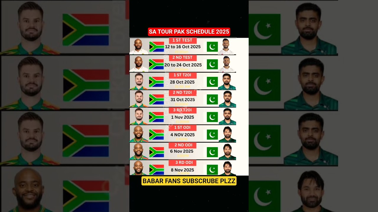 south africa tour pakistan schedule 2025 #BabarAzam #shorts #shortvideo #PakVsSa #Pakistan #rizwan