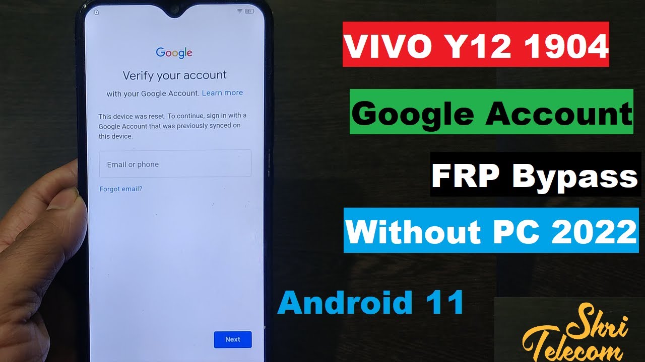 VIVO Y12 (1904) Google Account FRP Bypass Android 11 Without PC 2022 Shri Telecom