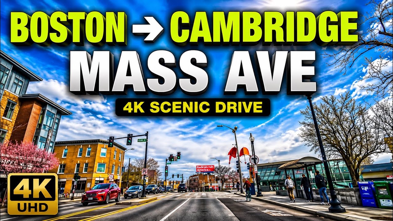 🚘 Mass Ave 4K Drive | Boston to Porter Square Cambridge MA - 4/16/24