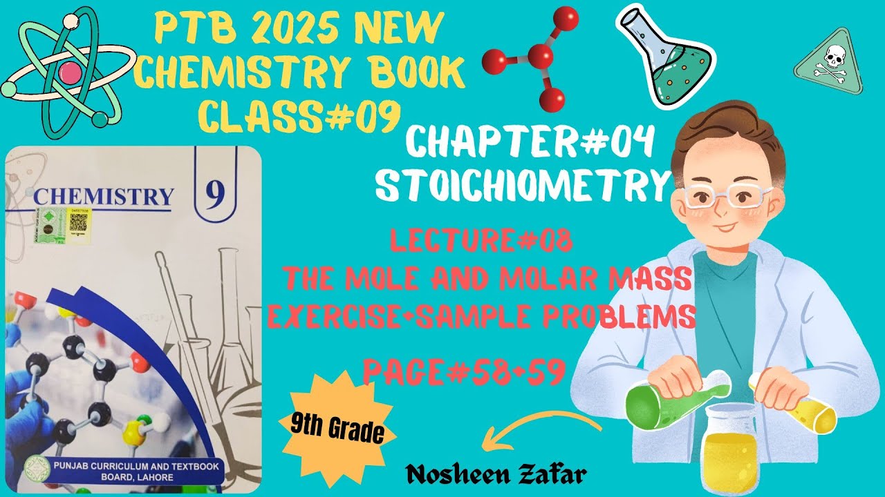 9th Class Chemistry New Book 2025, Page#58,59, The mole and molar mass+Exercise+Sample problem