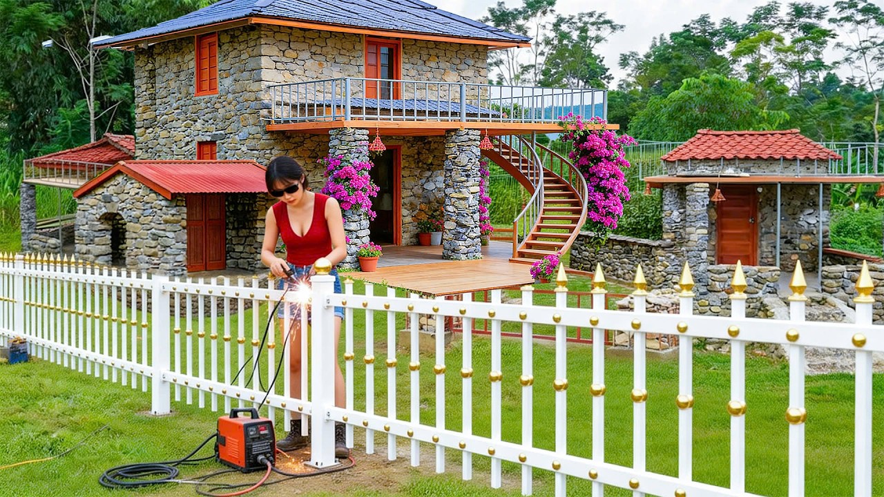 A Woman Builds a Solid Front Yard Fence - Brick Columns & Welded Iron Panels