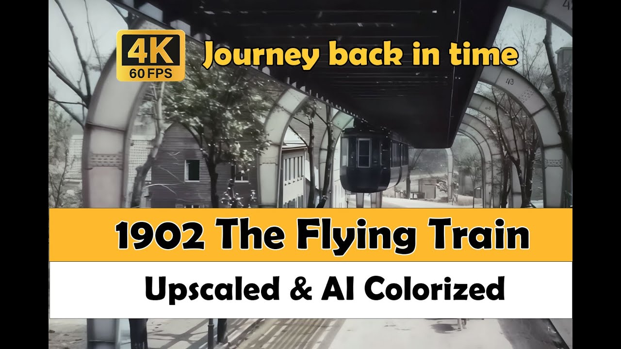 1902 The Flying Train | Germany | Wuppertal Schwebebahn | Restored 4K 60fps | Slow motion | Colors