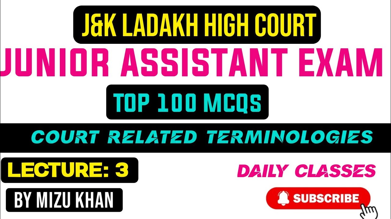 IMPORTANT COURT RELATED TERMINOLOGIES | TOP 100 MCQS | FOR J&K HIGH COURT JUNIOR ASSISTANT EXAM.
