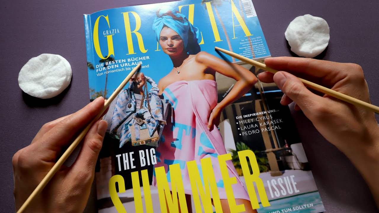 ÜBER 1H ASMR GRAZIA MAGAZIN 🌞🍹🏖️ Paper Sounds, Tracing & Wattepads | Geflüstert