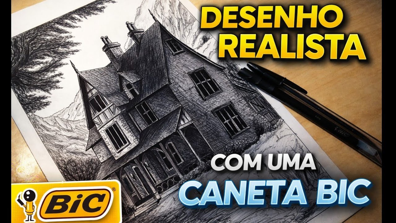 Realistic House Drawing with ONLY ONE Pen | Bic Pen Art