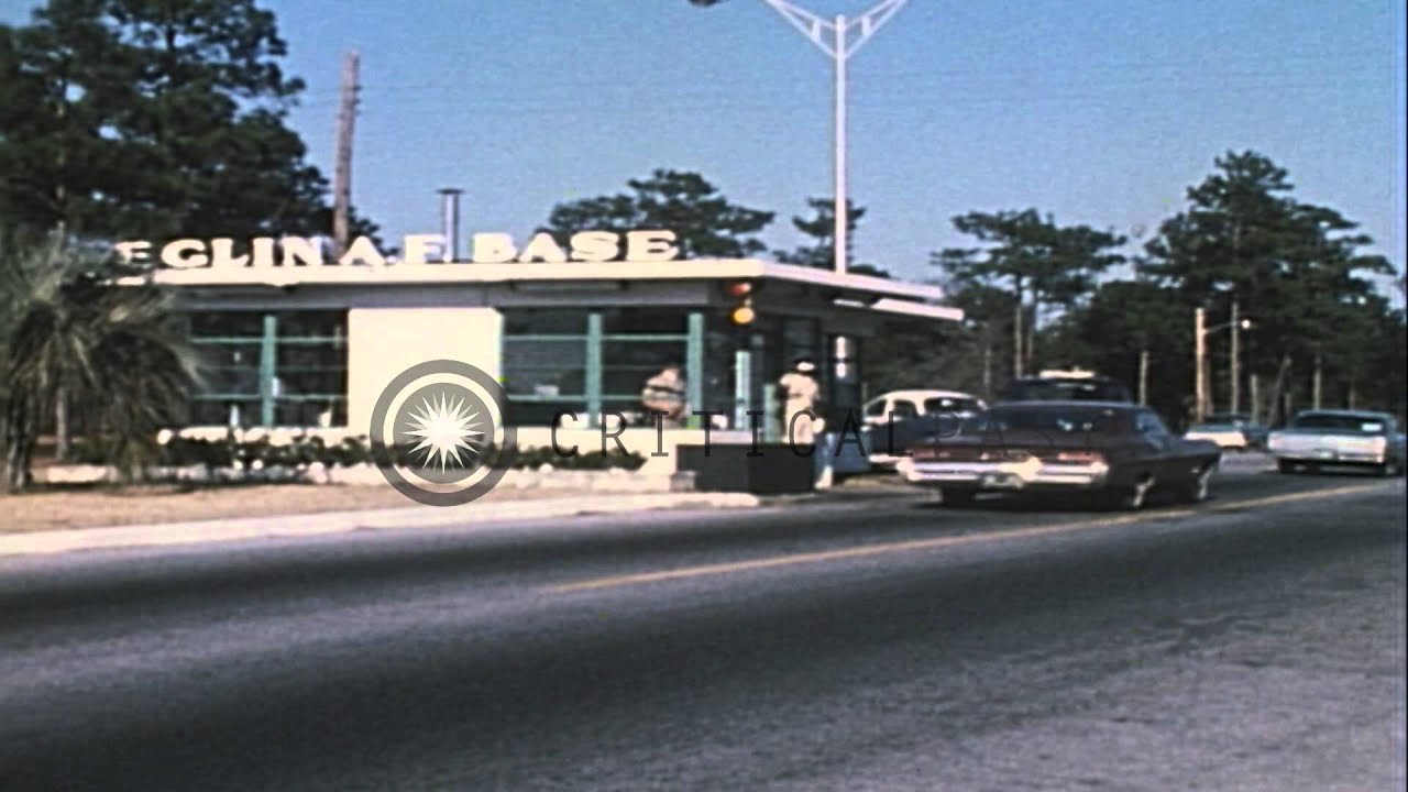 A guard on duty at the entrance gate of Elgin Air Force base in Florida, United S...HD Stock Footage