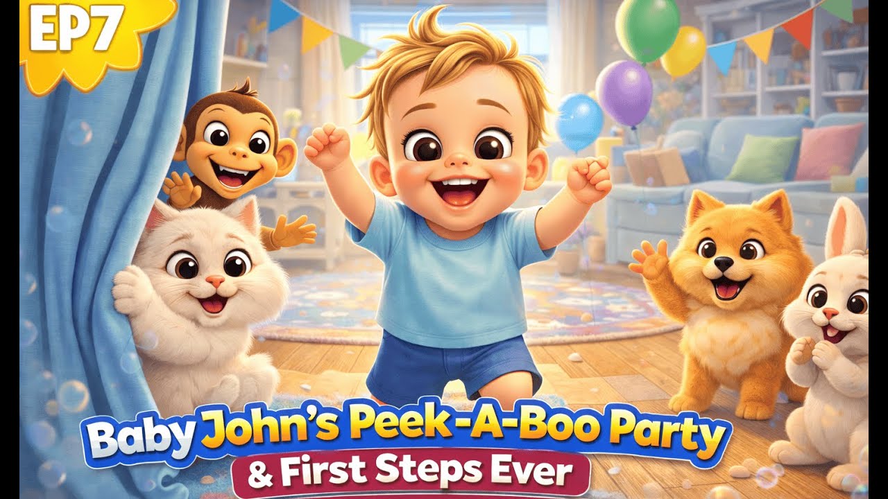Ep7. Baby John’s Peek-A-Boo Party & First Steps Ever | Funny Pets Cheer Him On! #CuteAnimals