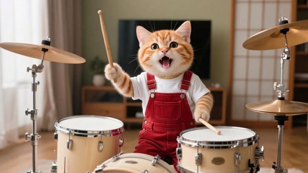 Ginger Kitten Wants to Be a Drummer – Mama Cat’s Sweet Surprise 🥁🐱💛