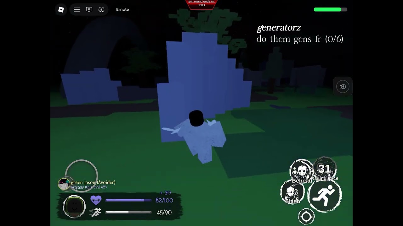 Green jason lms or bling pursuer vs avoider evilsaken survived at 1 hp 