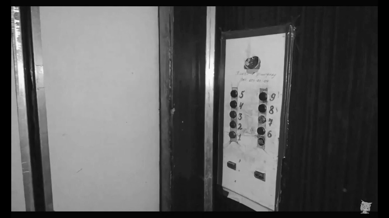 The elevator lift was b&w funny and happy ride.