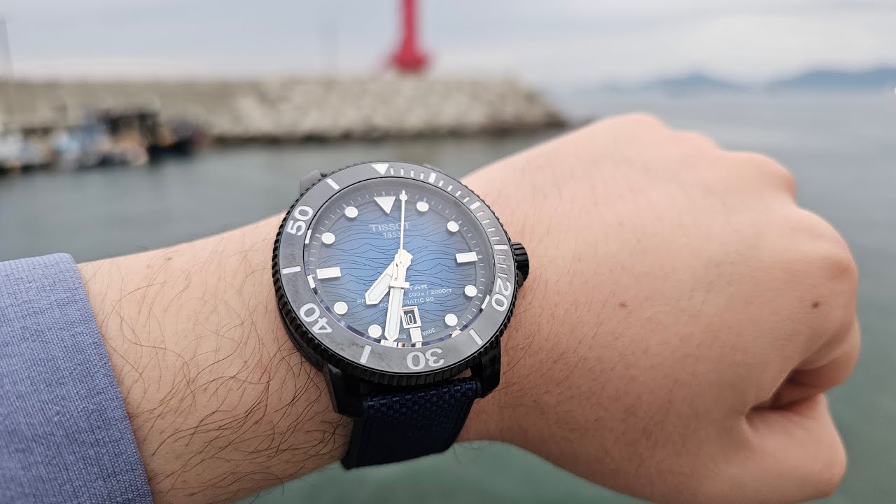 티쏘 씨스타2000 프로페셔널 TISSOT SEASTAR 2000 Professional 파워매틱80 블랙 PVD코팅 청판 모델 리뷰 : 티쏘 정품 러버밴드&패브릭 밴드 줄질