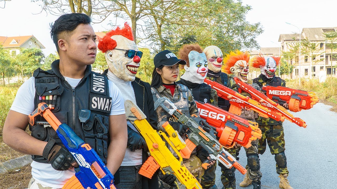 LTT Films : Silver Flash Black Man Nerf Guns Fight criminal group Tiger Mask Dark World