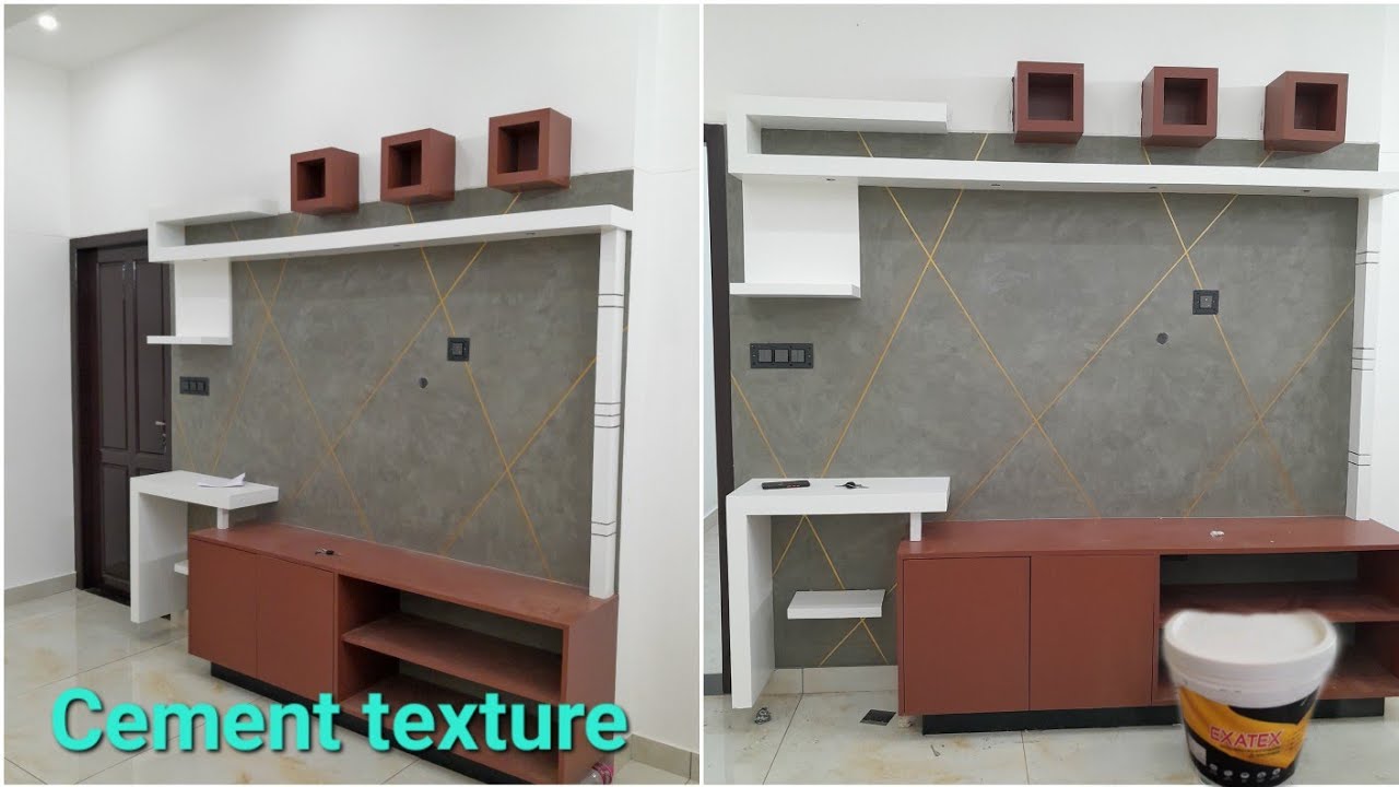 Exatex exeno cement texture painting design Tv wall| സിമന്റ് ടെക്സ്റ്റർ Rakesh p
