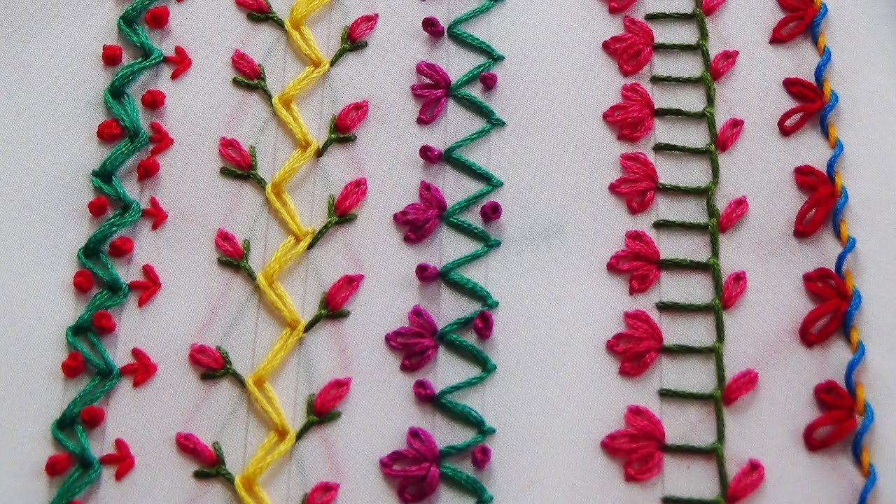 Hand Embroidery: 5 Different Border Stitches