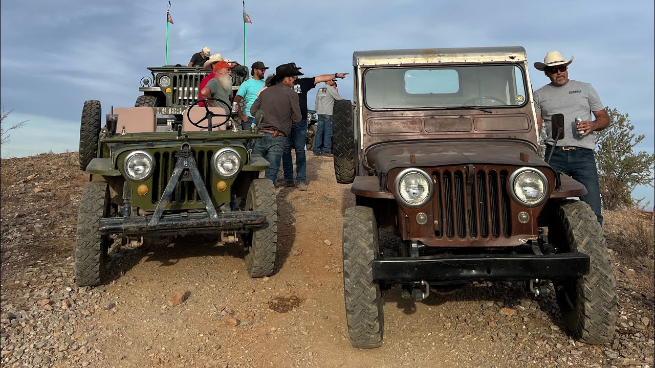 When @amcjeepmancj7 visits, We take Willys Flat Fender Jeeps for a quick cruise through the desert.