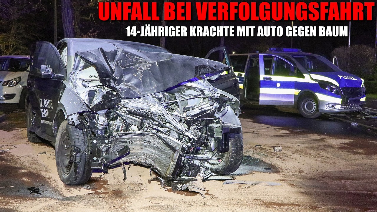 [SCHWERER UNFALL BEI VERFOLGUNGSFAHRT!] - 14-j&auml;hriger fl&uuml;chtet mit PKW vor Polizei & fuhr gegen Baum