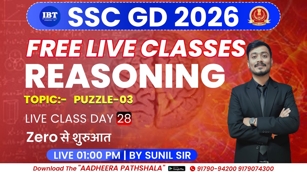 PUZZLE L-3|REASONING|SSC-GD FOUNDATION BATCH 2026 | BY SUNIL SIR