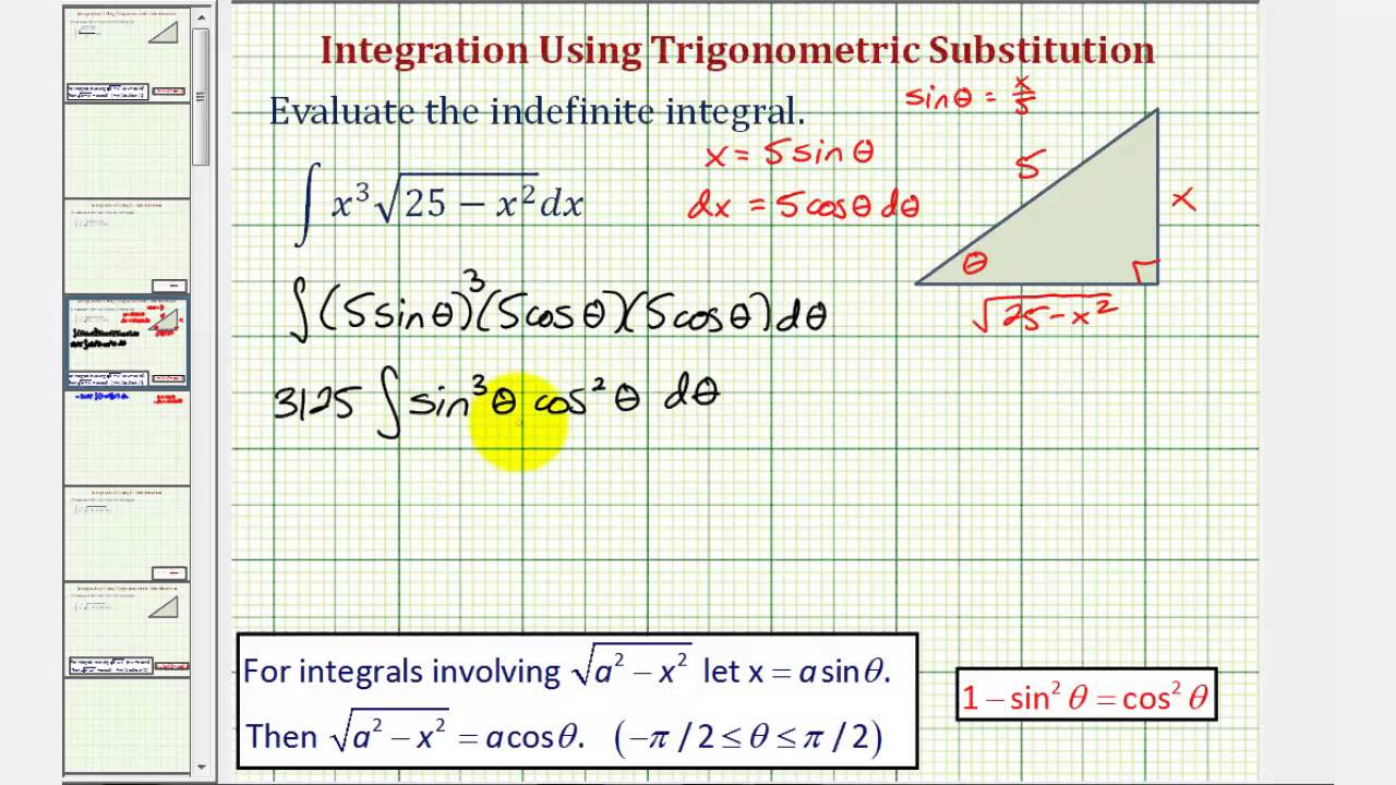 Ex: Indefinite Integral in the form x^n*sqrt(a^2 - x^2) Using Trigonometric Substitition