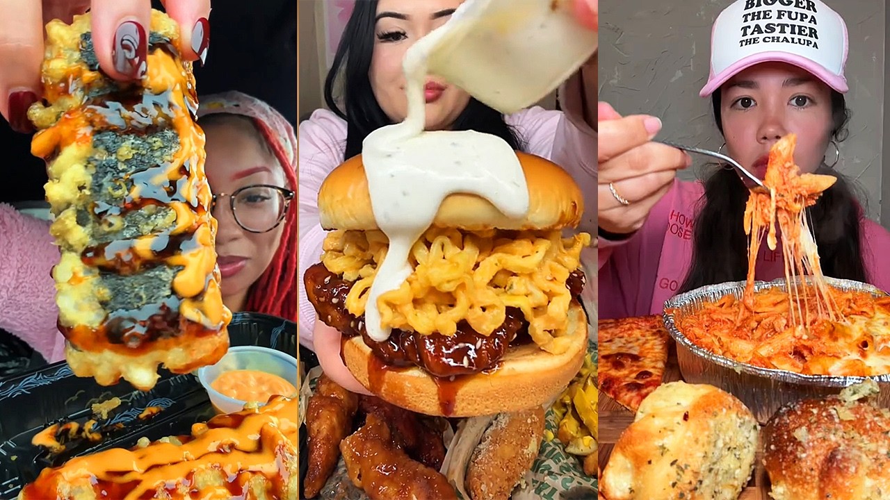 Asmr TikTok EATING NO talking |401| Sushi Burrito, Onion boil, Dave’s Hot Chicken, pizza and more!