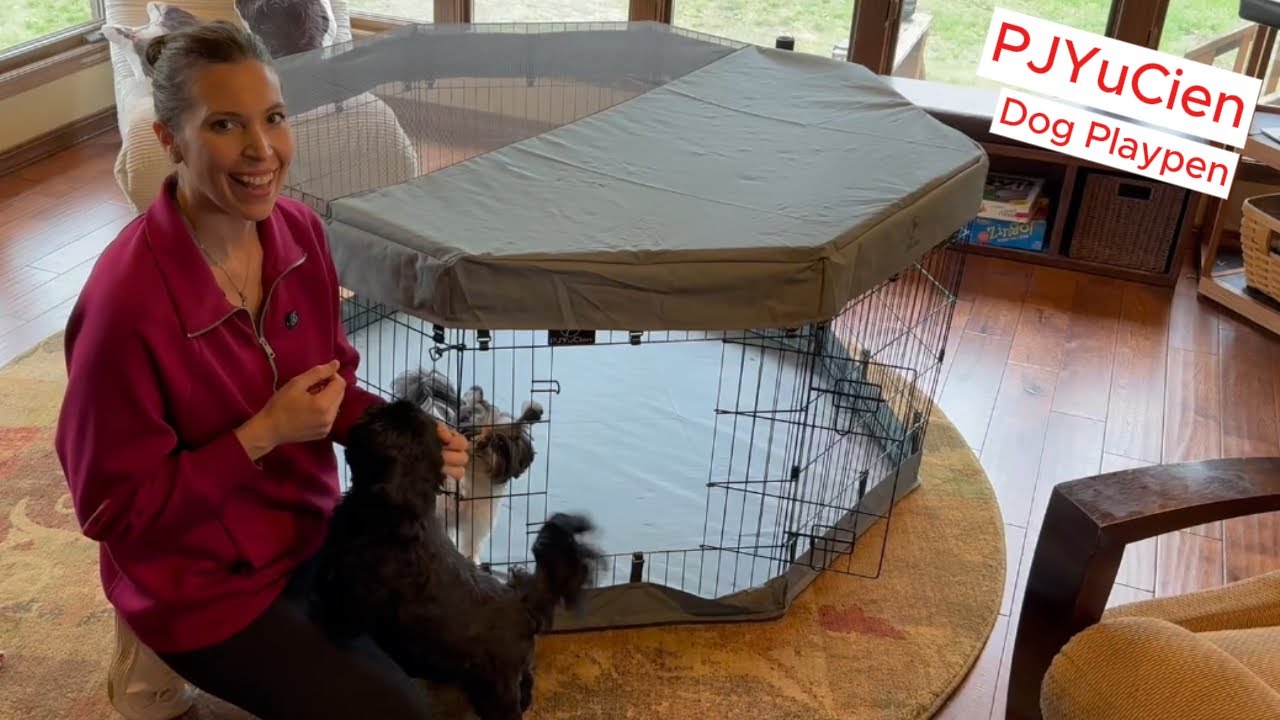 PJYuCien 8-Panel Dog Playpen with Cover and Floor Pad#DogPlaypen #PetGear #PJYuCien