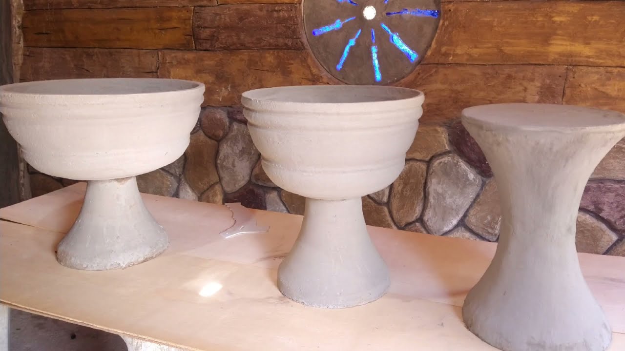Vasos taça e banco de cimento p jardim (gabarito dupla face)