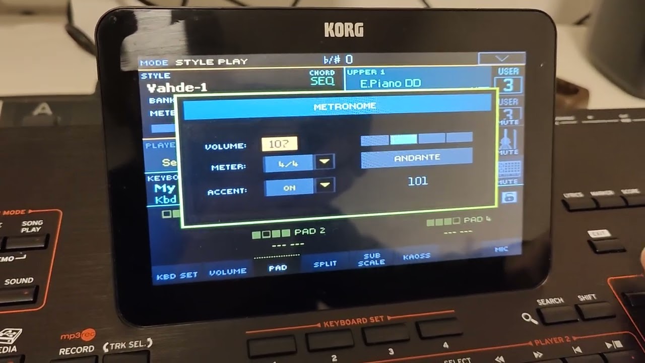 Korg PA Modellerinde Tap Tempo Reset ve Metronome Volume / Ses ayarı