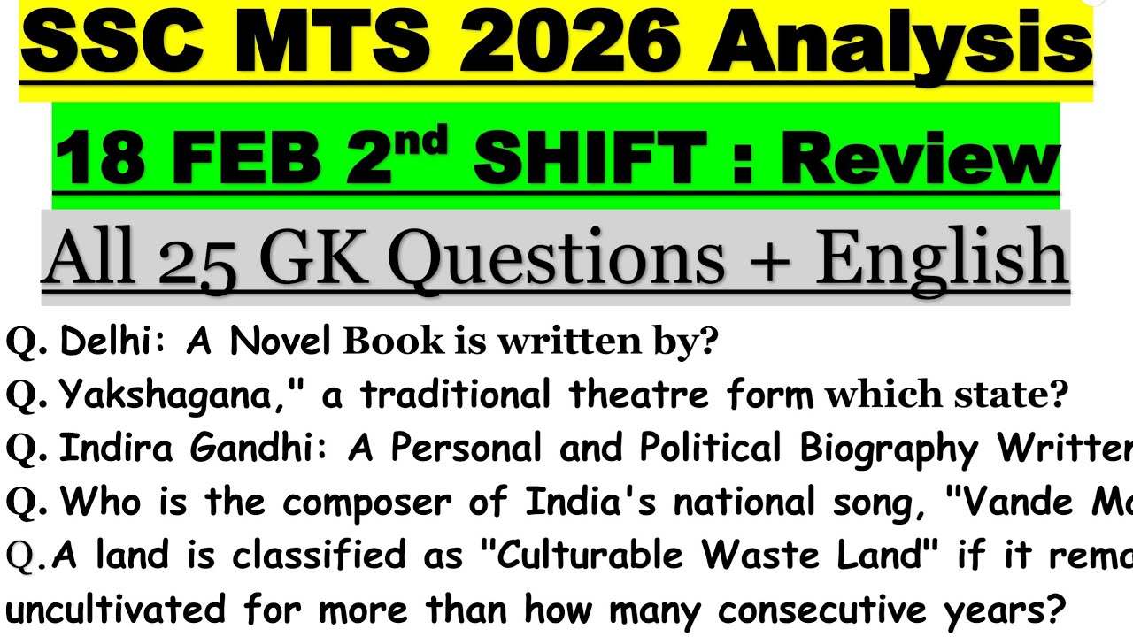 SSC MTS 2nd Shift 18 FEB 2026 Exam Analysis | Today Paper Review | SSC GK Analysis