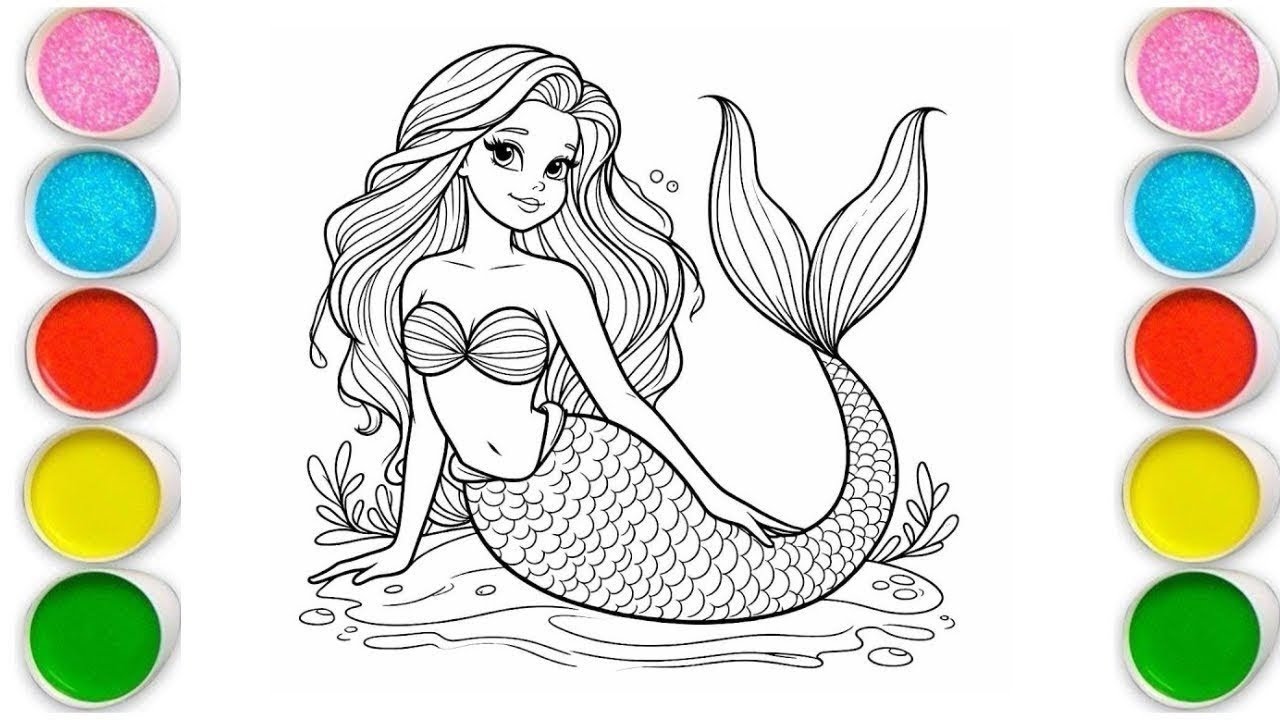 Cute Mermaid Drawing for kids, Painting & Coloring for kids, Toddlers | Let's Draw Together