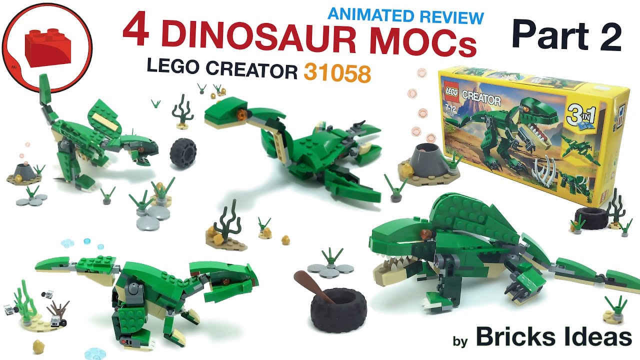 Lego Dinosaurs from Creator 31058 - Part 2 - Animated Review & Quick Building