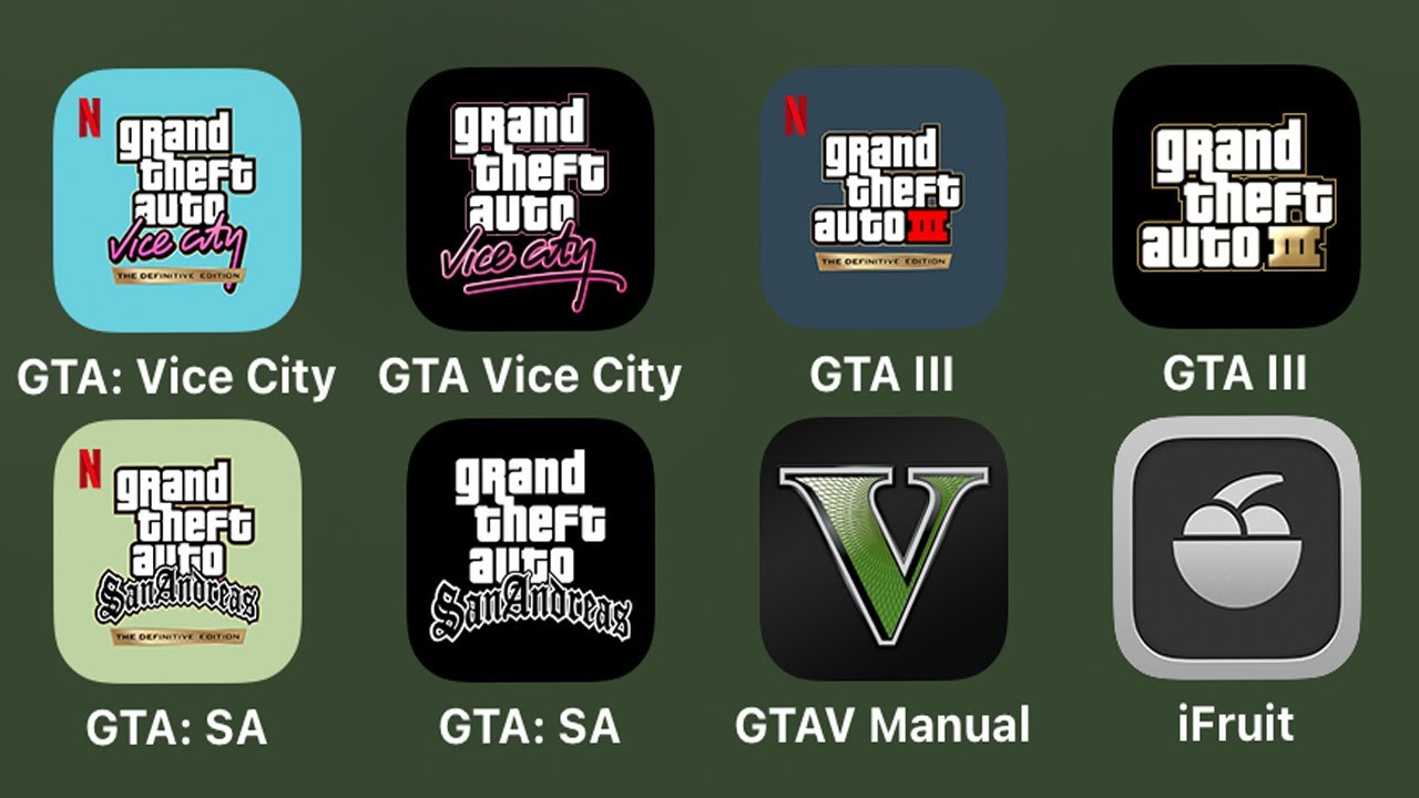 GTA Mobile iPad:GTA: Vice City (Definitive Edition),GTA 3,Grand Theft Auto San Andreas,GTA V Manual
