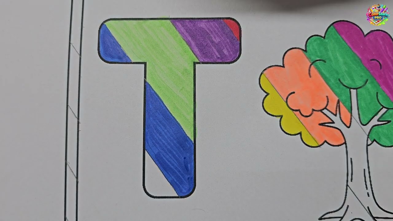 T for Tree 🌳 | Multi Color Tree Drawing & Coloring for Kids